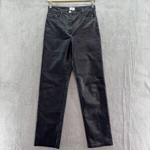 Aritzia Wilfred Pants Womens 4 Black Faux Leather Straight Leg Mid Rise Pockets